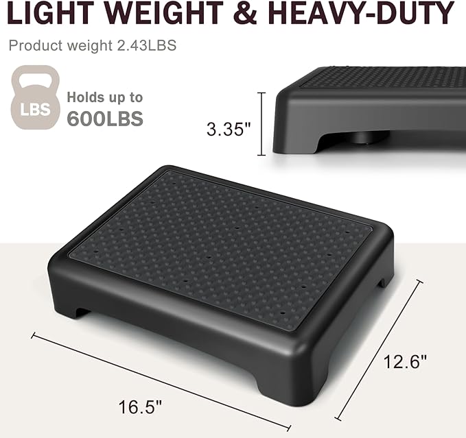 GWNF3.35'' Short Step Stool – 600lb Capacity Ultra-Sturdy Structure & Lightweight Step Stools for Seniors, Kids & Adult | Non-Slip Wide Platform | Mobility Step Stool for Indoor & Outdoor(Black-Black)
