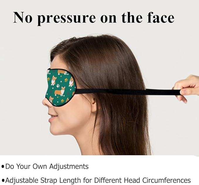 Funny Dog Sleep Mask Eye Mask Corgi Cute Puppies Cartoon Pet Animal Green Sleep Mask Light Blocking Adjustable Smooth Soft Eye Masks for Women Deep Rest Travel