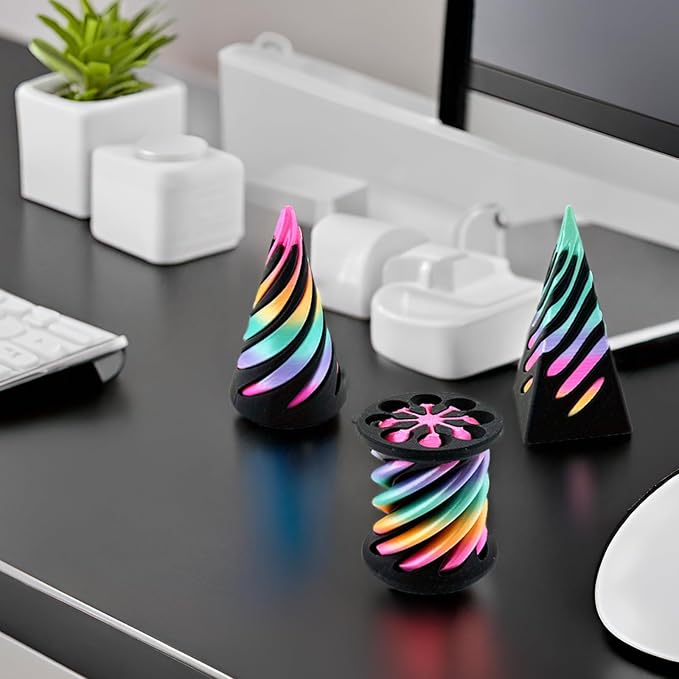 3 Packs Impossible Cone,Spiral Cone Fidget Toy Impossible Pyramid Passthrough Toy,3D Printed Spiral Cone Fidget Toy,Mini Vortex Thread Illusion Desktop Deco Souvenir Gift for Anxiety Relaxing