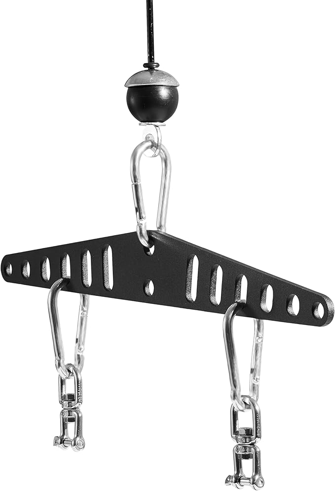 Multi-Grip LAT Pull Down Bar Hardened Powder-Coated Finish, 360° Rotating Stainless Steel Adapter, Neutral & Wide Grip Spreader Bar for Pulley System Gym & Cable Machines