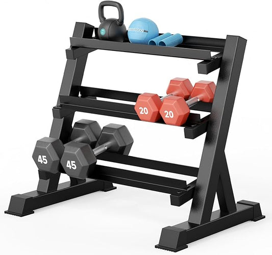 YOLEO Dumbbell Rack - 3 Tier & 5 Tier Compact Weight Rack for Dumbbell, Kettlebell, Barbell, Heavy Duty Weight Storage Organizer, Space-Saving Dumbbell Storage Stand Holder for Home Gym - 1100LBS Capacity (Rack Only)