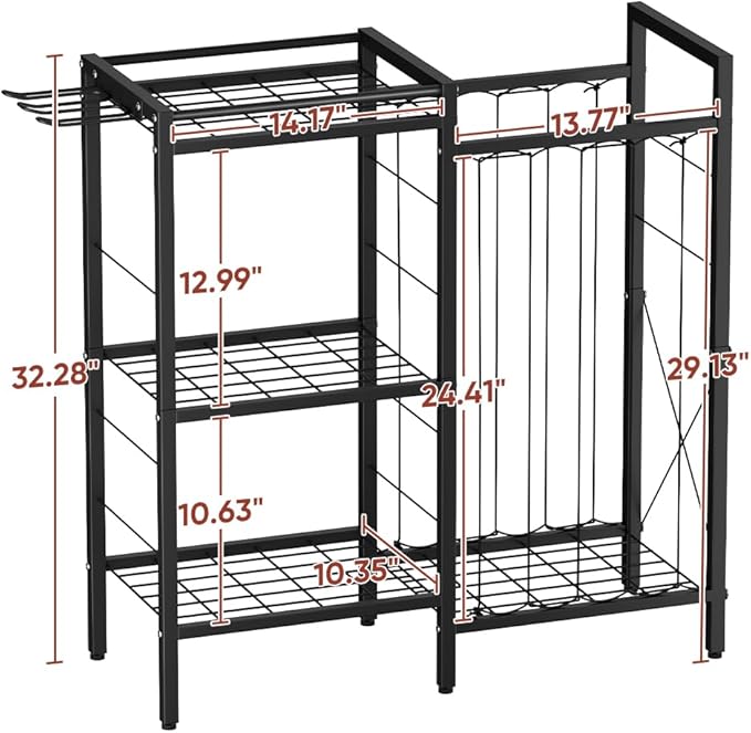 3 Tiers Dumbbells Yoga Mat Storage Rack with Elastic Straps for Kettlebells Foam Roller Resistance Bands Balls, Workout Equipment Organizer Weight Storage Holder with Hooks for Home Gym