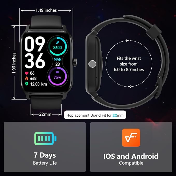 Smart Watches for Women Men, 2025 Smartwatch 1.8'' Alexa Fitness Tracker Smart Watch Compatible for Android iPhone with Bluetooth Call (Answer/Make), IP68 Waterproof Heart Rate/Sleep/SpO2 Monitor 110+