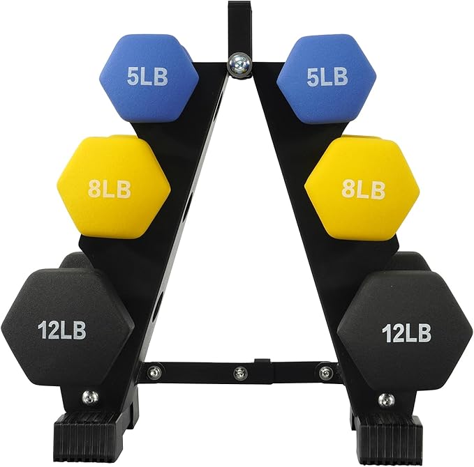 Neoprene Dumbbell Set for Women 2-5 lb | 3 Pairs Hand Weights Set with Rack, Hex Anti-Roll, Color-Coded Home Gym Gifts