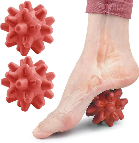 Massage Roll Balls, 2 Pack Spiky Massage Balls Deep Tissue Trigger Point and Myofascial Release for Plantar Fasciitis Relief, Muscle Recovery, 2.8 Inch Diameter (Red)