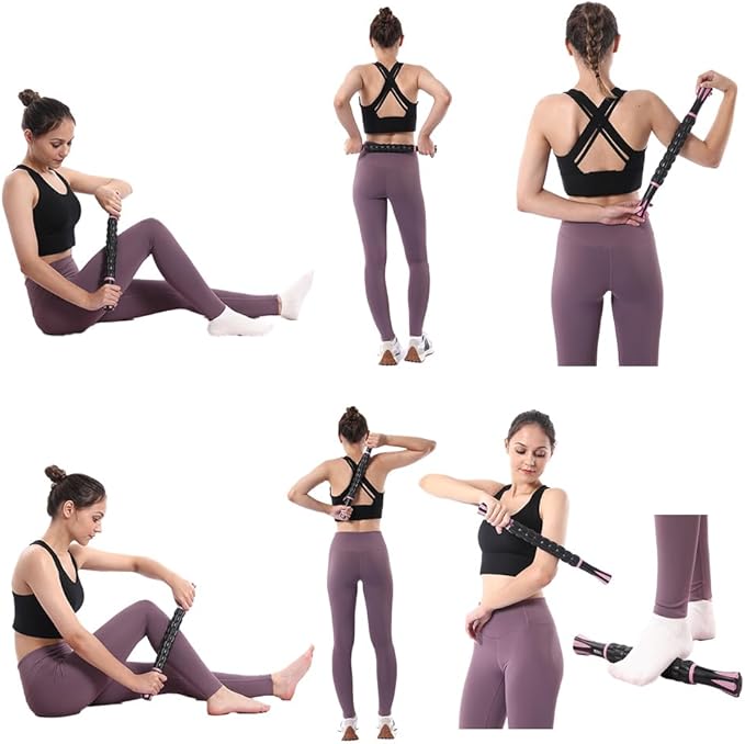 Muscle Roller Stick for Athletes - Deep Tissue Fascia Blaster & Roller Massager for Myofascial Pain Relief - Handheld Physical Therapy & Recovery Tool(Pink black-18 inch)