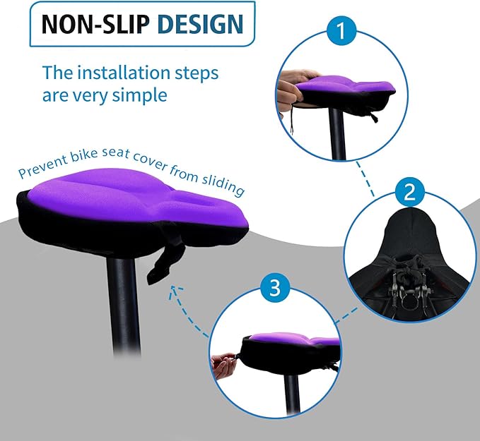 Bike Seat Cover, HUIOK Wide Gel Exercise Bike Seat Cushion for Women Men Comfort, Fits Spin, Stationary and Cruiser Bikes, Indoor Outdoor Cycling, Water Dust Resistant Cover Included