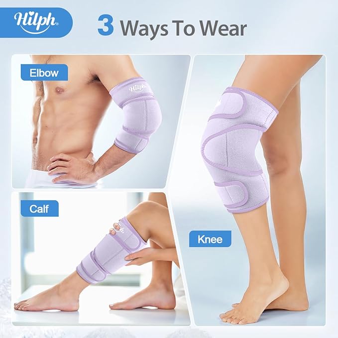Hilph Large Hot & Cold Therapy Knee Ice Wrap with Dual Gel Packs & Adjustable Brace for Full Knee Coverage, Pain Relief for Replacement Surgery, Arthritis, ACL, Meniscus Tear, Women, Men Purple
