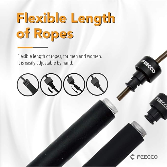 FEECCO 1/2 lb Weighted Jump Rope for Boxing, Cardio, Crossfit Workout, 8~11ft Range Adjustable Length Steel Ropes with Ball Bearings and Metal Handles, Suitable for Men and Women
