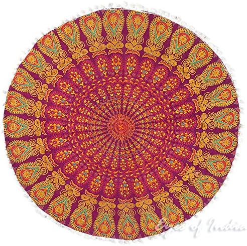 Eyes of India - Mandala Floor Pillow Cover Meditation Cushion Seating Throw Hippie Round Colorful Decorative Bohemian Indian Pouf Ottoman Handmade Cover ONLY (A1 Burgundy, 32" x 32")