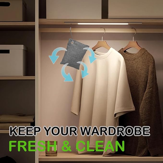 Activated Charcoal Odor Nature Fresh Bamboo bags, Activated Charcoal Bags Odor Absorber, Purifier Bag for Closet, Shoe, Car, Closet Deodorizer Room Pet safe Bag (6Packs x 50g+6Packsx150g)