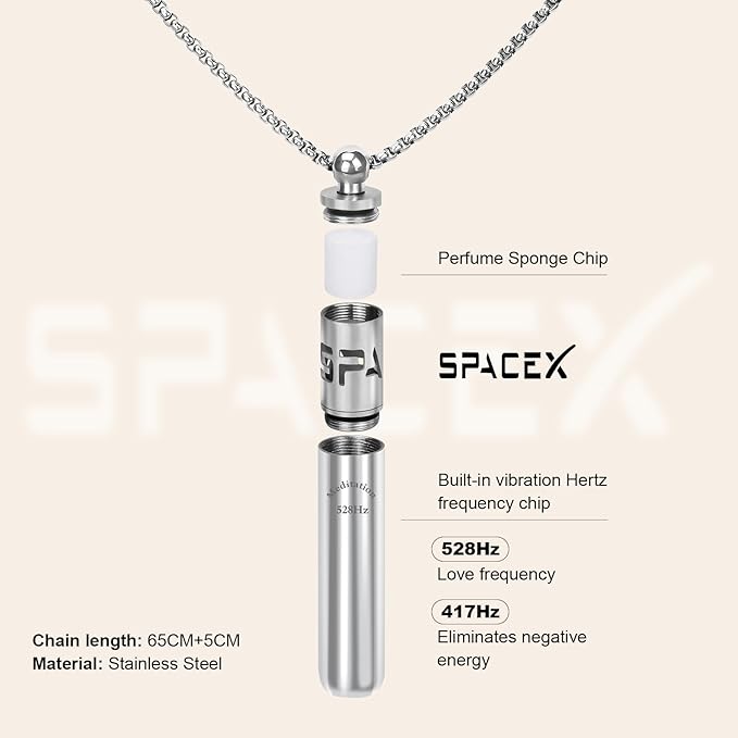 528 Hz Breathing Necklace, Meditation Necklace, with Diffuser, Anxiety and Stress Relief Through Breath Frequency Sound Therapy and Aromatherapy, Silver