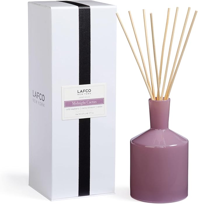 LAFCO New York Classic Reed Diffuser, Midnight Cactus - 6 oz - Up to 3 Months Fragrance Life - Reusable Glass Vessel - Natural Wood Reeds - Made in The USA