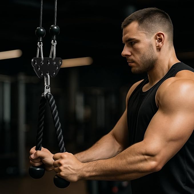 Multi-Grip LAT Pull Down Bar Hardened Powder-Coated Finish, 360° Rotating Stainless Steel Adapter, Neutral & Wide Grip Spreader Bar for Pulley System Gym & Cable Machines