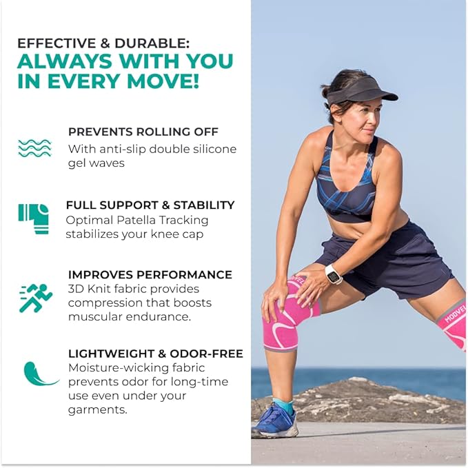 Modvel Compression Knee Brace for Women & Men - 2 Pack Knee Brace for Women Running Knee Pain, Knee Support Compression Sleeve, Workout Sports Knee Braces for Meniscus Tear ACL & Arthritis Pain Relief