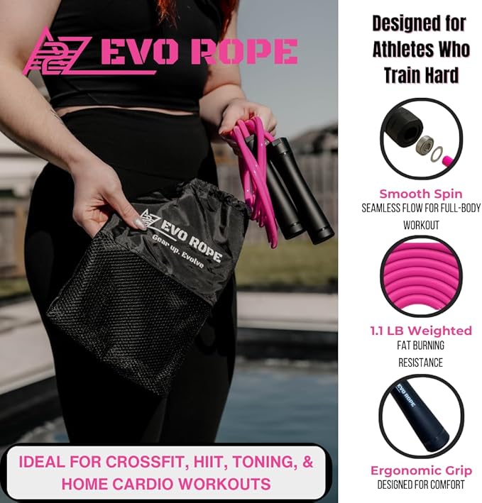 Evo Rope | 1.1LB Weighted Jump Rope for Women & Men β Adjustable 10mm Heavy PVC Skipping Rope for Fitness, Ideal for High-Intensity Training, MMA, Boxing, CrossFit, Weight-loss Workouts