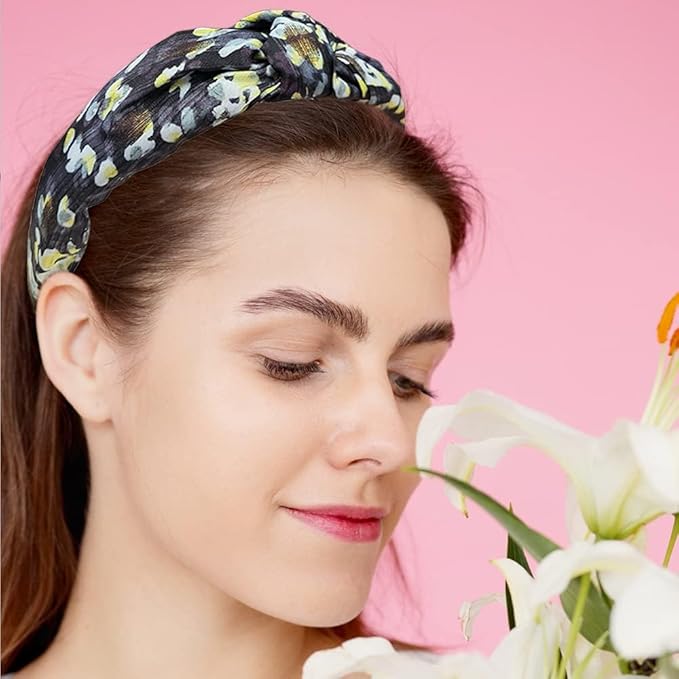 Madison Tyler Headbands for Women | Fashion Boho Headbands Top Knotted With Rhinestones Elastic Workout Hairbands | Outdoor and Party Headbands for Women Non Slip (White and Yellow)