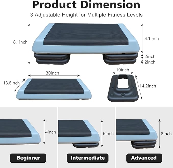 Exercise Aerobic Step Platform,Adjustable Height Fitness Stepper Stackable Risers, Aerobics Stepper Workout Stepper for Gym Home Cardio Strength & Training