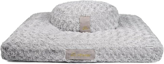 Hihealer Meditation Cushion Set – Large Rose Velvet Zafu & Zabuton Floor Pillow Traditional Tibetan Yoga Bolster for Adults Buckwheat Filled for Comfort Support