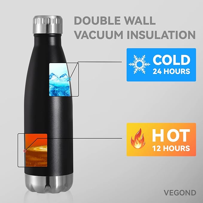 VEGOND 17oz Stainless Steel Water Bottles Bulk, Reusable Metal Sports Water Bottle Keeps Drink Hot and Cold, BPA Free Double Wall Vacuum Cola Shape Insulated Water Bottles for Camping Gym, 8 Pack