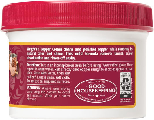 Wright's by Weiman Cream Copper and Brass Cleaner - Gently Cleans and Removes Tarnish without Scratching, Polishing Cloth Included