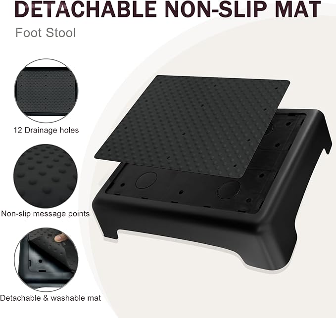 GWNF3.35'' Short Step Stool – 600lb Capacity Ultra-Sturdy Structure & Lightweight Step Stools for Seniors, Kids & Adult | Non-Slip Wide Platform | Mobility Step Stool for Indoor & Outdoor(Black-Black)
