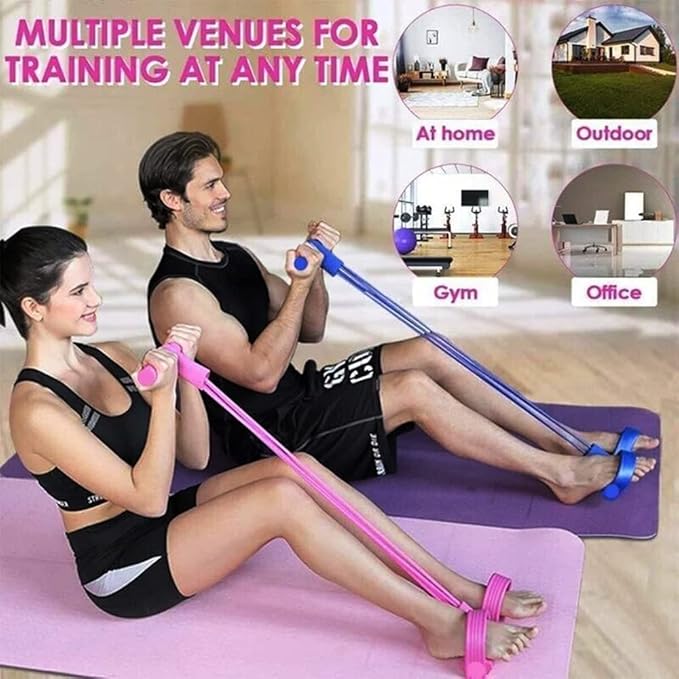 21 Fitness Resistance Bands - 4 Tube Pedal Ankle Puller, Yoga Handle Bands Exerciser Multifunction Trainer Tension Rope for Body, Abdomen, Waist, Arm, Tummy Exercise Stretching Training (Color : Pink