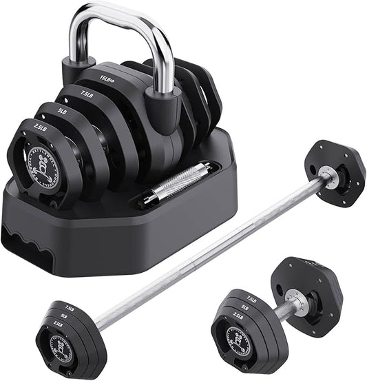 Tepemccu 4-in-1 Adjustable Kettlebell, 5.88-45lbs Kettlebells Weight Set, Adjustable Weight Kettlebell Used as Dumbbell, Barbell for Home Gym Full Body Workout
