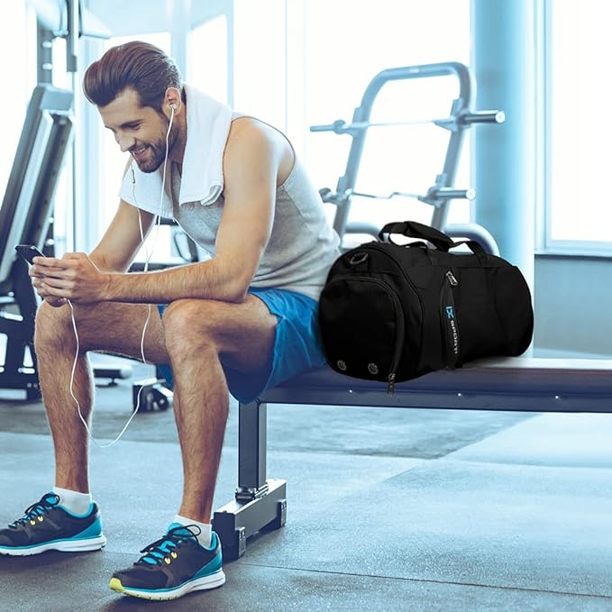 INOXTO Small Sports Gym Bag,Travel Duffel Bag with Dry Wet Pocket and Shoes Compartment for Women and Men,35L Waterproof Weekender Fitness bag For Swim Sports Travel Working Out (black)