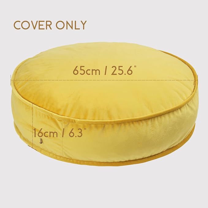 Round Floor Pillow Cover Velvet Throw Seating Pouf Yoga Meditation Cushion Plush Case Reading Room Decor Cover Only (25.6IN, Yellow)