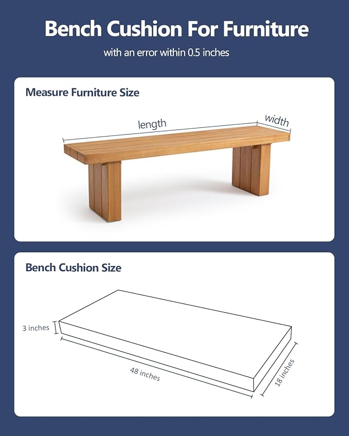 48x18x3“ Outdoor Bench Cushion, Strengthen Waterproof Seat Cushions, High-Density Bench Pad with Anti-Slip Bottom, Outdoor Cushion for Patio Garden Swing Furniture (Midnight Blue)