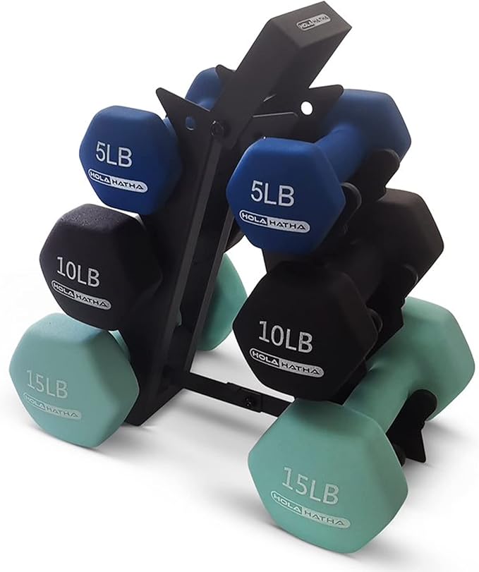 HolaHatha 2, 3, 5, 8, and 10 Pound Neoprene Dumbbell Free Hand Weight Set with Rack, Ideal for Home Exercises to Gain Tone and Definition, Pastel