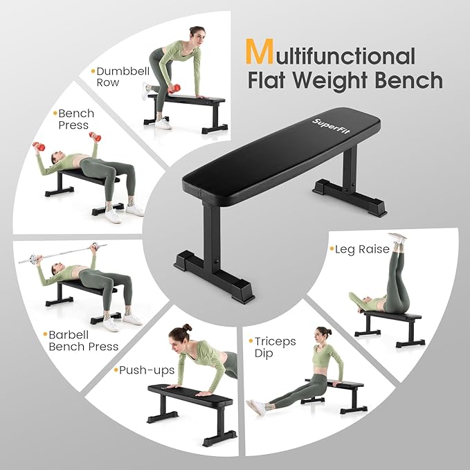 Goplus Flat Weight Bench, 660 LBS Heavy Duty Strength Training Exercise Bench for Home Gym, Easy Assembly, Multipurpose Full Body Workout Bench for Bench Press & Weight Lifting, Black