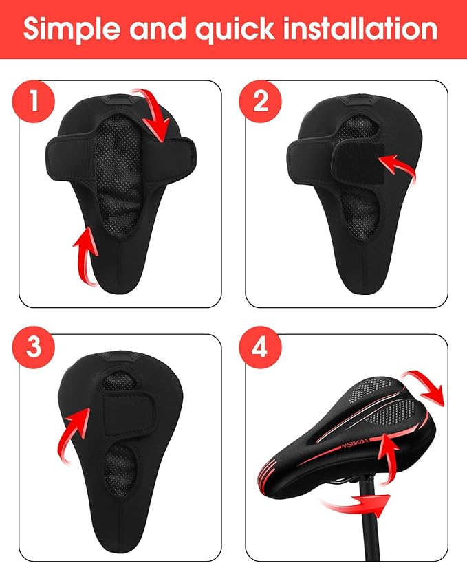 MSDADA Bike Seat Cushion Gel Padded Bike Seat Cover for Men & Women Comfort - Soft Bicycle Seat Cushion for Outdoor, Exercise/Spin/Stationary/Mountain/Road Bikes