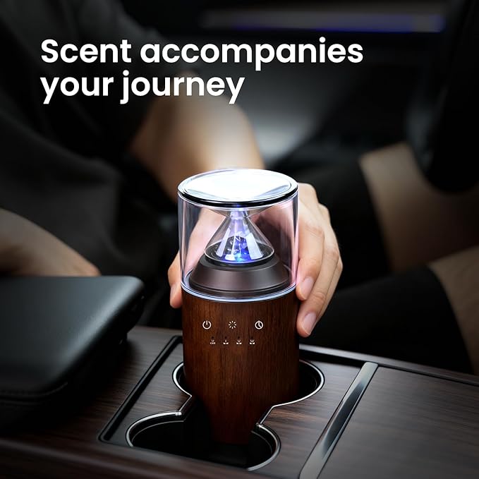 Waterless Essential Oil Nebulizing Portable Wireless Diffuser, Premium Glass and Solid Wood Aroma Diffuser for Home Office Bedroom Car, Elegant Gift Packaging with Essential Oil 10ml (Lemon)