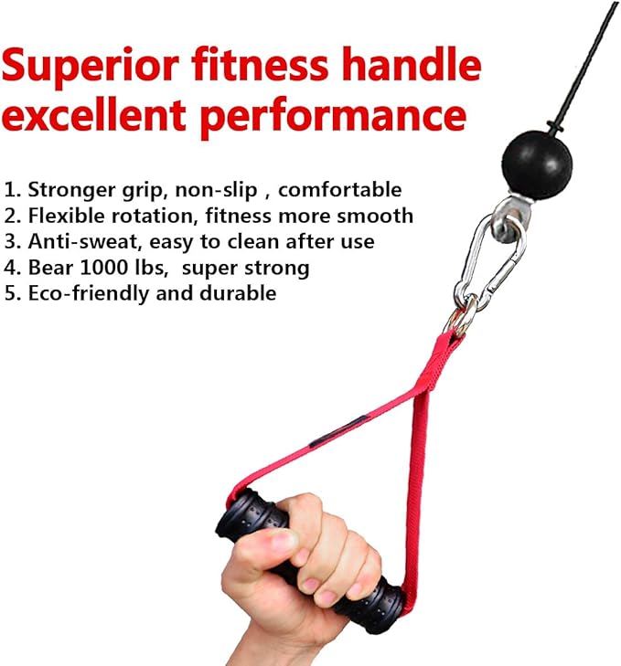 Heavy Duty Gym Exercise Handles Attachment for Cable Machine,Resistance Band,Pulley System Home Fitness Workout Equipment, with Elastic Rubber Grip and 2 Large Carabiners