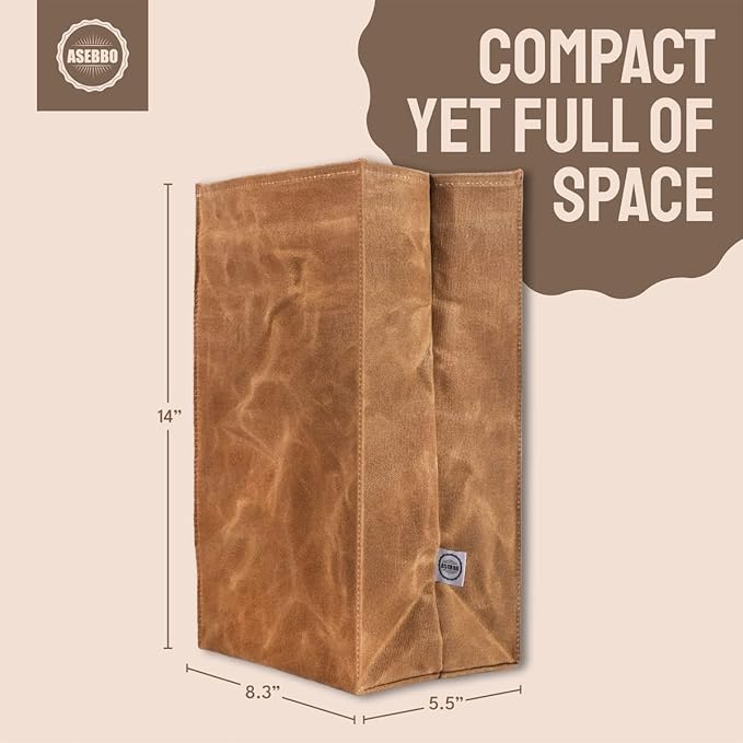 Waxed Canvas Lunch Bag – Reusable Insulated Paper Bag-Style Lunchbox for Adults – Leakproof & Durable Sack Lunch Box for Work, Picnic & Travel – Stylish Brown Bag Cooler with Shoulder Strap