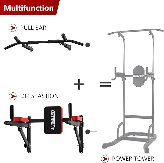 ONETWOFIT Wall Mounted Pull Up Bar, 2 in 1 Pull Up and Dip Bar Station Space Saving Multifunctional Wall Mount Chin Up Bar Indoor Outdoor Strength Training Home Gym Equipment