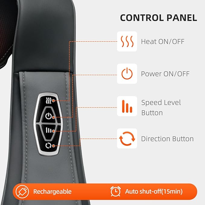 Cordless Shiatsu Neck Shoulder Massager with Heat Deep Kneading Muscle Pain Relief Ideal Gift for Men Women Office Use Travelers