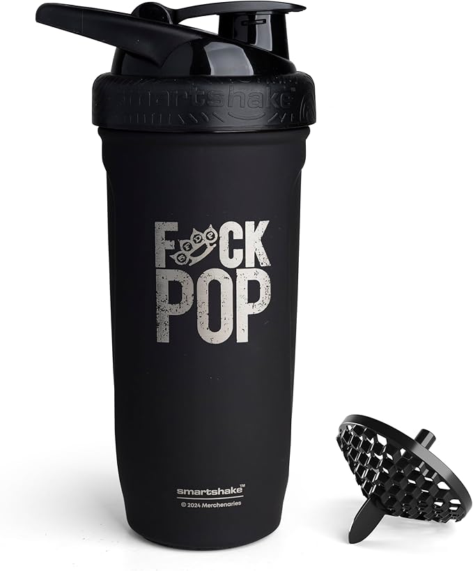 Smartshake Rockband Reforce Stainless Steel Protein Shaker Bottle 900 ml | 30 oz - Leakproof Screw-on Lid - BPA Free – Unisex (Five Finger Death Punch, F P Logo, Black)