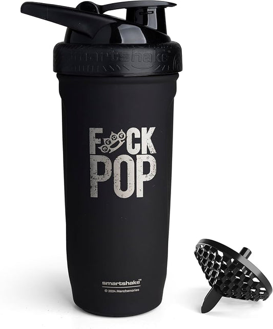 Smartshake Rockband Reforce Stainless Steel Protein Shaker Bottle 900 ml | 30 oz - Leakproof Screw-on Lid - BPA Free – Unisex (Five Finger Death Punch, F P Logo, Black)