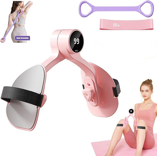 Thigh Master 2025 Upgraded,Inner Thigh Exerciser,Pelvic Floor Exercise Devices, Kegel Exerciser for Women with Resistance Band and Back Training Rope - 3 Strength Levels and LED Counting Display