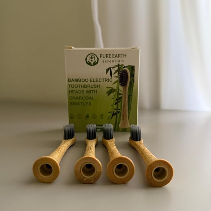 Bamboo Electric Toothbrush Heads Compatible with Philips Sonicare – Gentle on Gums, Tough on Plaque with Charcoal-Infused Soft Bristles (4 Pack) by Pure Earth Essentials