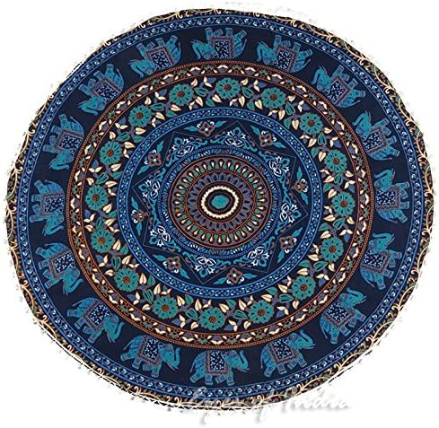 Eyes of India - Mandala Floor Pillow Cover Meditation Cushion Seating Throw Hippie Round Colorful Decorative Bohemian Indian Pouf Ottoman Handmade Cover ONLY (M1 Dark Blue, 32" x 32")
