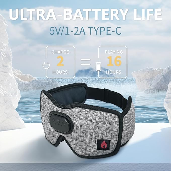 Heated Eye Mask with Bluetooth Headphones SYPVRY Wireless Sleep Eye Mask Headphones for Sleeping with Temperature & Timer Control, Warm Eye Compress USB Heated Mask for Dry Eyes Style,Grey