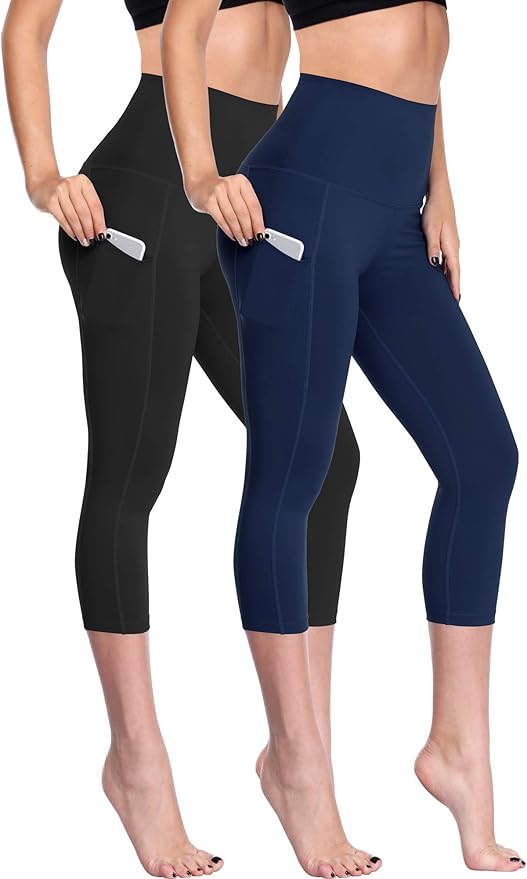 NELEUS Women's Tummy Control High Waist Capri Running Leggings Yoga Pants with Pocket