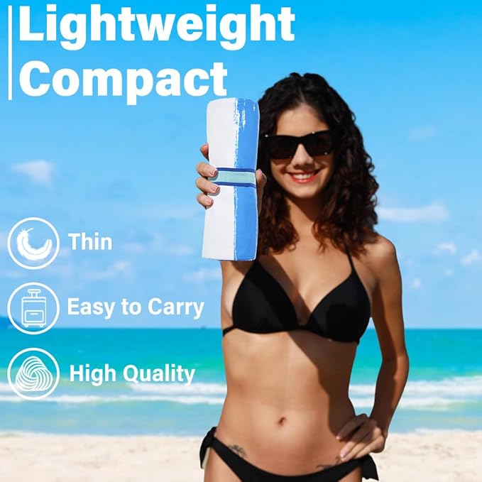 2 Pack Lightweight Thin Microfiber Beach Towel Sand Free Quick Dry Absorbent Compact Soft Pool Swim Travel Towels Extra Large Oversized Beach Accessories packable Essentials Stuff Gifts for Adult