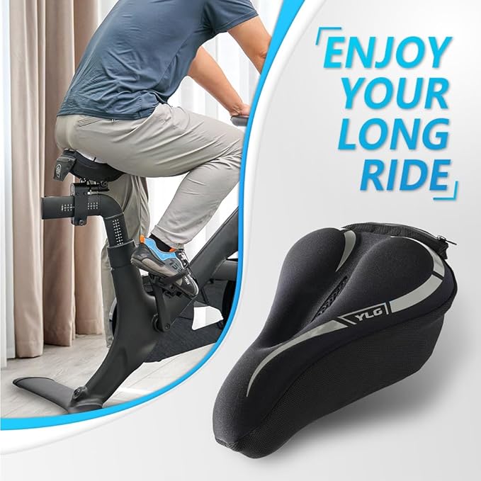 YLG Bike Seat Cover, Memory Foam & Gel Bike Seat Cushion Cover for Men Women, Comfortable Bicycle Seat Cover for Peloton/Fixed/Cruiser/Indoor/Outdoor Bike seat with Waterproof Cover