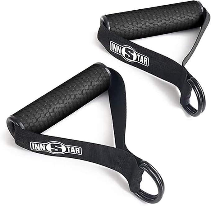 INNSTAR Upgraded Heavy Duty Exercise Handles, Cable Machine Attachments Resistance Bands With Solid ABS Core Grips, Fitness Strap Stirrup Handle Cable Attachment
