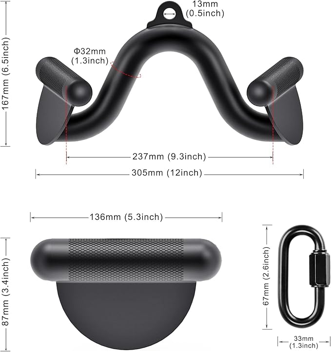 Kipika LAT Pull Down Bars Cable Machine Attachment, Rowing T-bar V-bar Set, Back Strength Training Handle Grips for Cable Machine Rowing Machine, 12" 20" 24" 28" 32" Five Sizes